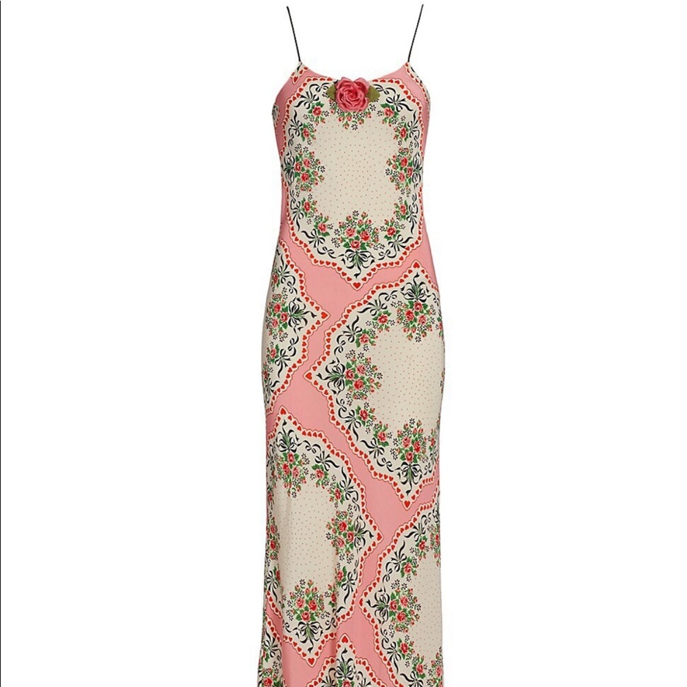 ISO Rodarte Bouquet Rose Printed Silk Slip Dress